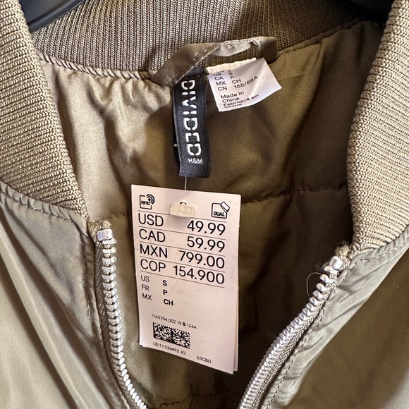 H&M Olive Green Front Zip Crop Bomber Jacket - Picture 5 of 12